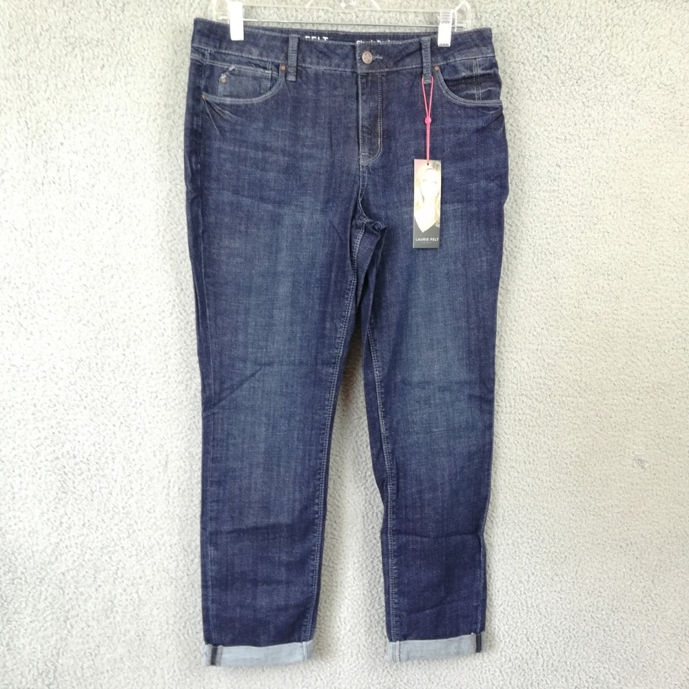 Laurie Felt Womens Jeans Classic Girlfriend Blue Denim Dark Wash Mid Rise 10 New